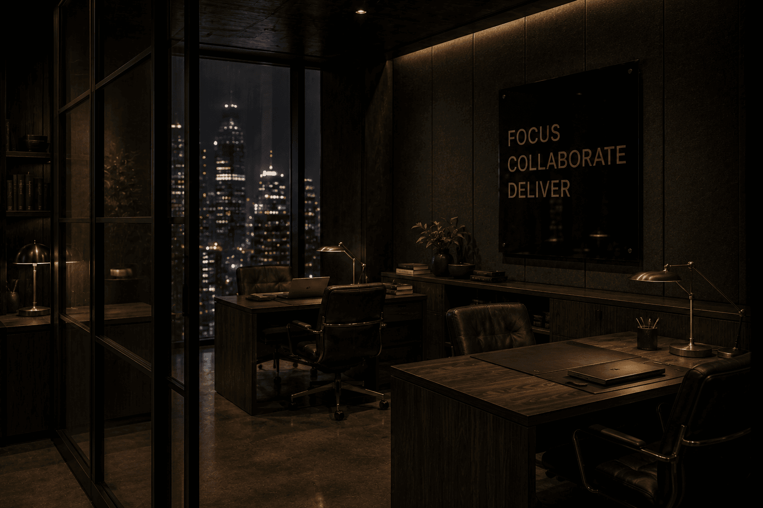 A team room at night